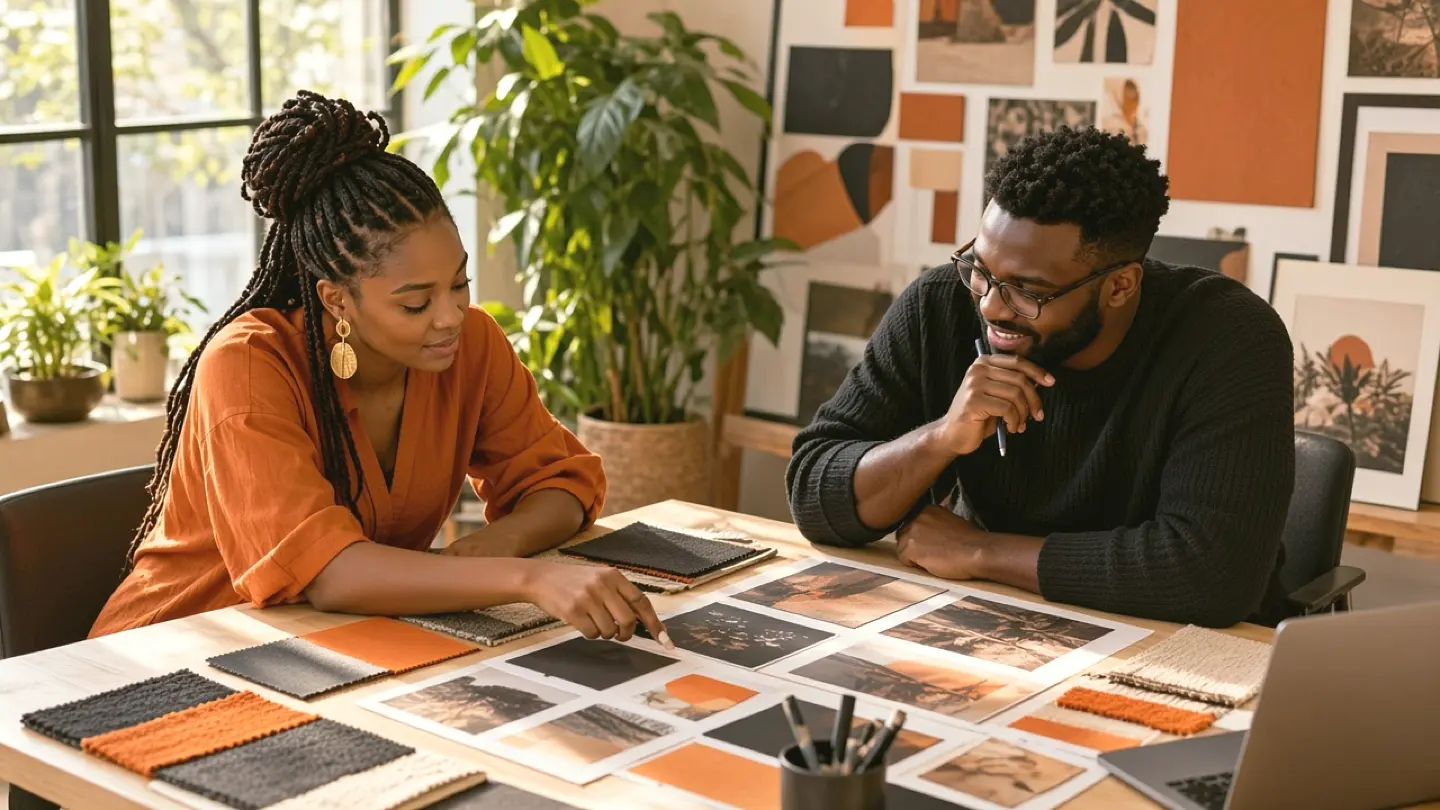 Illustrative creative team refining a brand layout