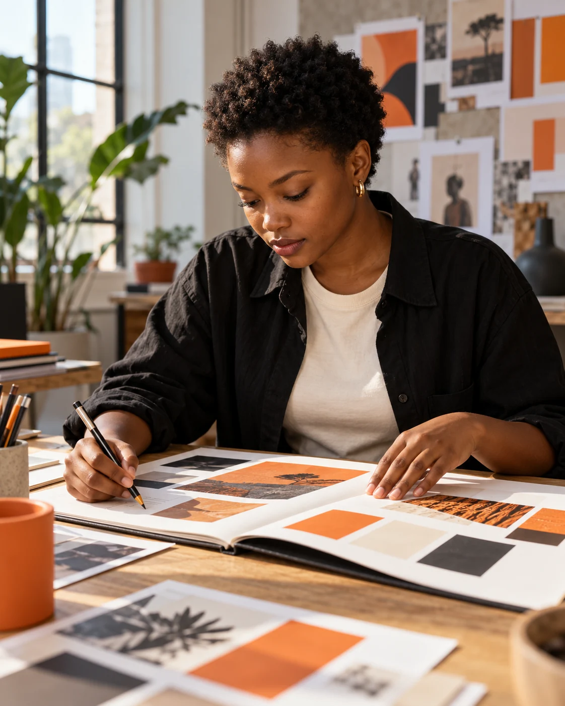 Illustrative portrait of an African designer developing a brand direction