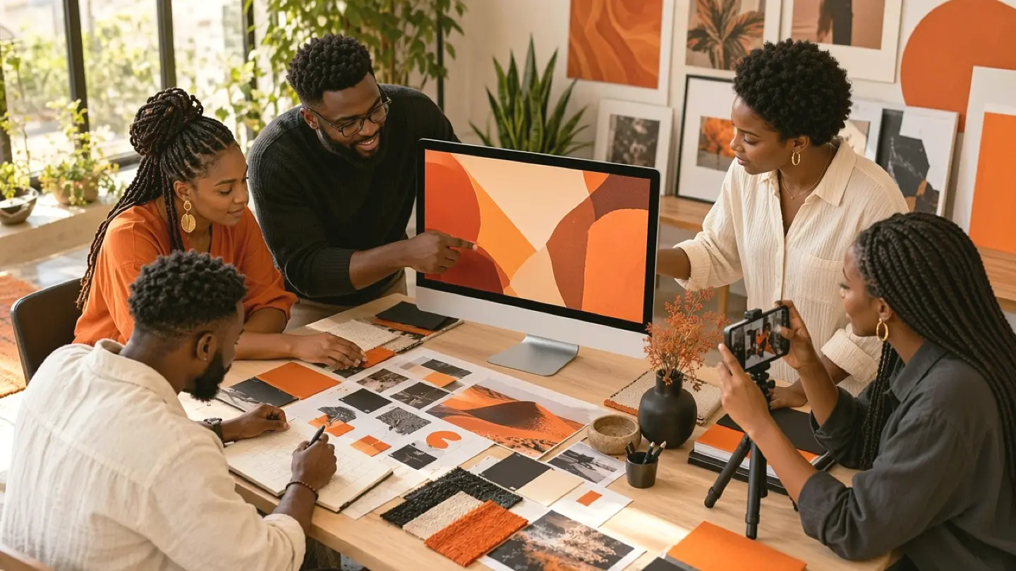 Illustrative African creative professionals exploring a brand direction together