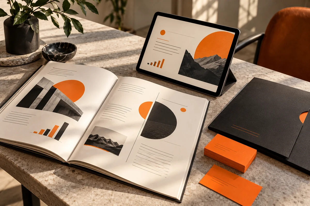 Illustrative digital brand system across a laptop and mobile website