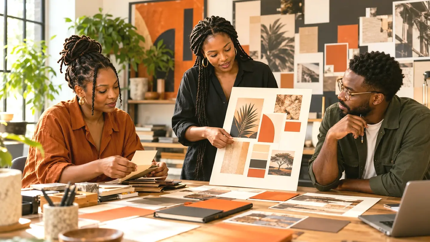 Illustrative African creative professionals working through a brand workshop
